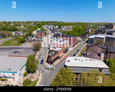 Woonsocket main Street quartier historique vue aérienne dans le centre-ville de Woonsocket, Rhode Island RI, Etats-Unis. Banque D'Images