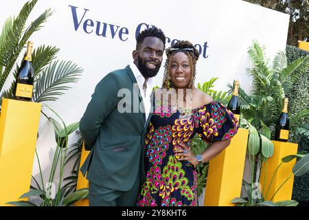 Los Angeles, États-Unis. 05 octobre 2024. Jimmy Akingbola et Chizzy assistent aux arrivées du Veuve Clicquot Polo Classic au Will Rogers State Historic Park à Los Angeles, CA, le 5 octobre 2024. (Photo de Corine Solberg/Sipa USA) crédit : Sipa USA/Alamy Live News Banque D'Images