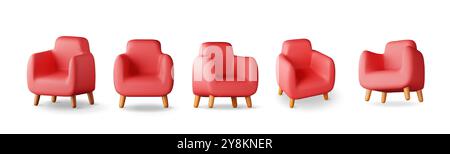 3d ensemble de fauteuil rouge avec des jambes en bois Illustration de Vecteur