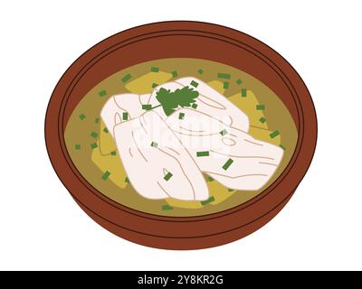 SOP Ikan soupe de poisson Indonésie Batam culinaire cuisine traditionnelle épices fruits de mer ingrédient cuisine fraîche design set icône colorée Illustration de Vecteur