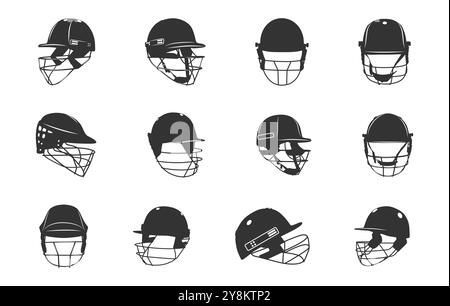 Silhouette de casque de cricket, casque de sport, casque de cricket, vecteurs de casque de joueur de cricket, silhouette de casque de sport Illustration de Vecteur