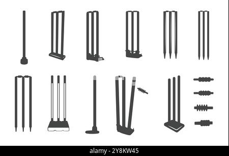 Silhouette de souches de cricket, souches de cricket, contour de souches de cricket, ensemble vectoriel de souches de cricket, vecteurs de souches de sport, silhouette de souches. Illustration de Vecteur