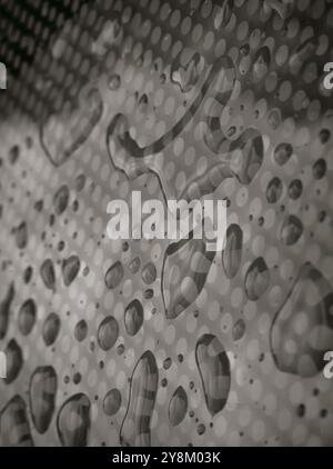 Gouttes d'eau de pluie sur un plancher de verre. Détail des gouttelettes d'eau causées par la pluie perchée sur la surface du verre. Motif naturel de gouttes de rosée ou de gouttes de pluie Banque D'Images