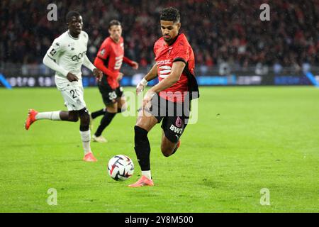 Rennes, France. 05 octobre 2024. Ludovic Blas (stade Rennais) lors du match de football de Ligue 1 entre le stade Rennais FC (Rennes) et L'AS Monaco le 5 octobre 2024 au Roazhon Park à Rennes, France - photo Pierre mineur/Ouest médias/DPPI crédit : DPPI Media/Alamy Live News Banque D'Images