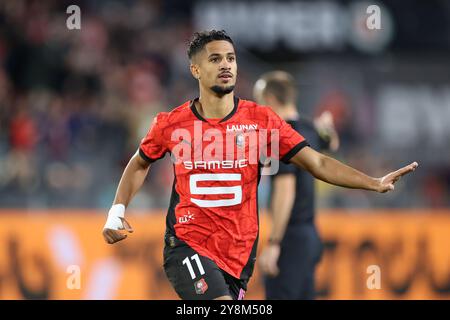 Rennes, France. 05 octobre 2024. Ludovic Blas (stade Rennais) lors du match de football de Ligue 1 entre le stade Rennais FC (Rennes) et L'AS Monaco le 5 octobre 2024 au Roazhon Park à Rennes, France - photo Pierre mineur/Ouest médias/DPPI crédit : DPPI Media/Alamy Live News Banque D'Images