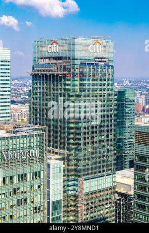 Gratte-ciel en verre 25 Canada Square, Citibank / Citigroup bureaux à Canary Wharf, Londres, Angleterre Banque D'Images