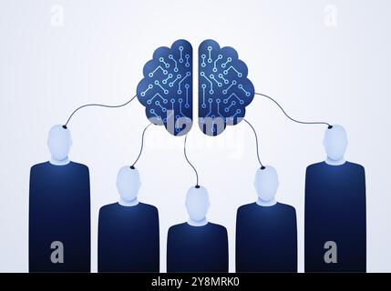 Concept de formation à l'intelligence artificielle à l'aide des connaissances humaines. Illustration vectorielle 3D. Illustration de Vecteur