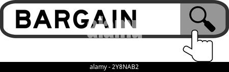 Bannière de recherche dans le mot Bargain avec l'icône loupe de main sur fond blanc Illustration de Vecteur
