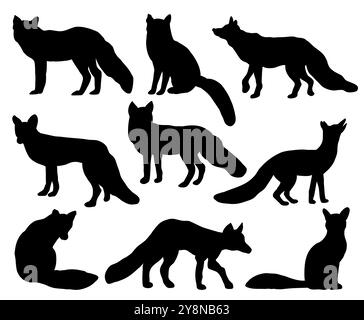 Ensemble silhouettes Fox, pack de conception de silhouette vectorielle, fond blanc isolé Illustration de Vecteur