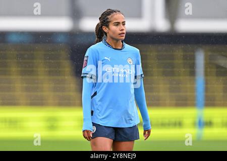 Manchester, Royaume-Uni. 06 octobre 2024. Mary Fowler de Manchester City Women lors du match de Super League féminine des Barclays Manchester City Women vs West Ham United Women au joie Stadium, Manchester, Royaume-Uni, le 6 octobre 2024 (photo par Cody Froggatt/News images) à Manchester, Royaume-Uni, le 6/06/2024. (Photo de Cody Froggatt/News images/Sipa USA) crédit : Sipa USA/Alamy Live News Banque D'Images