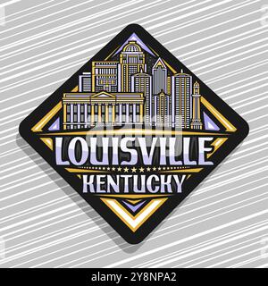 Logo vectoriel pour Louisville, signe de route décoratif sombre en losange avec illustration en ligne du paysage urbain de louisville, aimant de réfrigérateur de conception artistique avec Illustration de Vecteur