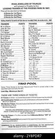 Les principaux entraîneurs de chevaux ont gagné des points en août 1987 à l'hippodrome de Phoenix Park, Dublin, Irlande. Banque D'Images