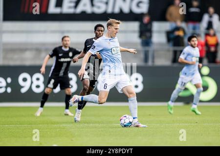 Haderslev, Danemark. 06 octobre 2024. Rasmus Vinderslev (6 ans) de Sonderjyske vu lors du match danois de 3F Superliga entre Sonderjyske et FC Nordsjaelland au Sydbank Park à Haderslev. Crédit : Gonzales photo/Alamy Live News Banque D'Images