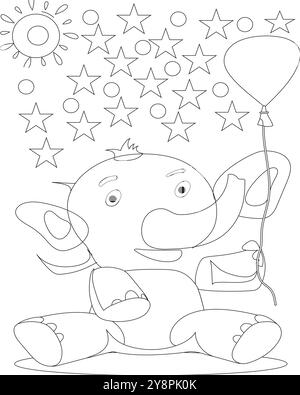 Page de coloriage éléphant pour enfants. Illustration de Vecteur