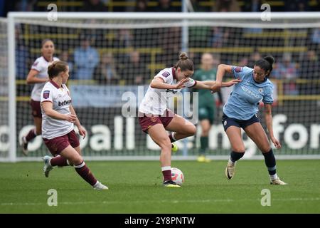 Manchester, Royaume-Uni. 06 octobre 2024. Manchester City Women v West Ham Utd Women. La Super League féminine. 6 octobre 2024 joie Stadium Manchester MANCHESTER ANGLETERRE -6 octobre action lors du match de Super League féminin entre Manchester City et Everton au joie Stadium le 6 octobre 2024 à Manchester Angleterre. Crédit : ALAN EDWARDS/Alamy Live News Banque D'Images