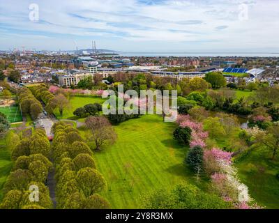 Vue aérienne du parc Herbert pendant la saison des cerisiers en fleurs Banque D'Images