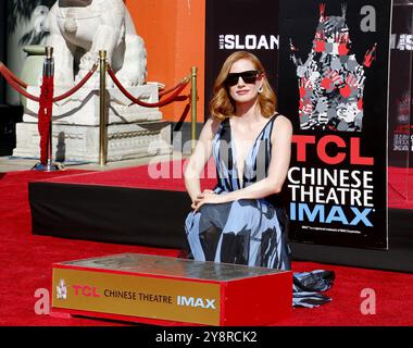 Par contre Jessica Chastain et cérémonie à l'Empreinte Théâtre chinois de Grauman à Hollywood, Etats-Unis le 3 novembre 2016. Banque D'Images