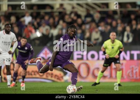 Firenze, Italie. 06 octobre 2024. Alex Jimenez de Milan manque un penalty lors du match Serie A Enilive 2024/2025 entre la Fiorentina et Milan - Serie A Enilive au stade Artemio franchi - Sport, Football - Florence, Italie - dimanche 6 octobre 2024 (photo Massimo Paolone/LaPresse) crédit : LaPresse/Alamy Live News Banque D'Images