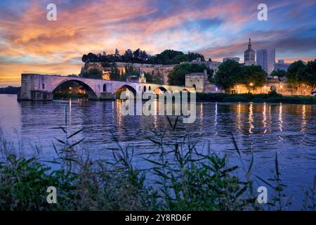 Centre historique du Palais des Papes, complexe épiscopal et le Pont Saint Benezet, le Rhône, Avignon, Vaucluse, Provence-Alpes-Côte d'Azur, France, Europe. Banque D'Images