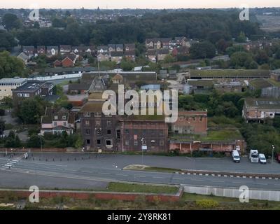 Vue aérienne de l'ancienne brasserie Tolly Cobbold à Ipswich, Suffolk, Royaume-Uni Banque D'Images