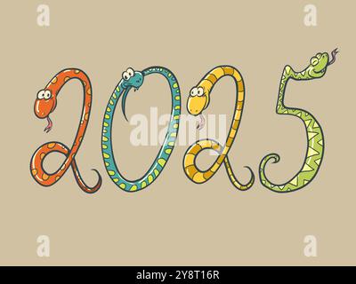 À venir nouvel an et Noël 2025. Numéros 2025 de serpents en l'honneur de l'année du serpent. Symbole de l'année à venir pour les entreprises. Illustration de Vecteur