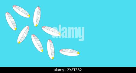 Surf abstrait, surf, illustration de planche de surf. Motifs artistiques. Affaires, voyages, vacances, concepts de passe-temps. Sport de plage. Bordure pour le texte Banque D'Images