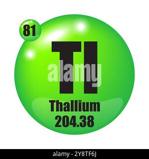 Icône thallium. Élément chimique TL. Numéro atomique 81. Masse 204.38. Sphère verte. Illustration de Vecteur