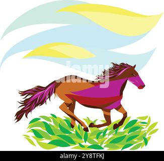 Silhouette de cheval de course coloré énergique. Illustration vectorielle abstraite dessinée à la main. Illustration de Vecteur