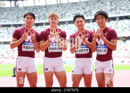 Tokyo, Japon. 6 octobre 2024. Groupe d'équipes d'athlétisme de l'Université Waseda : la 108e finale de relais 4x100m masculin des Championnats nationaux d'athlétisme au stade national de Tokyo, Japon . Crédit : Yohei Osada/AFLO SPORT/Alamy Live News Banque D'Images