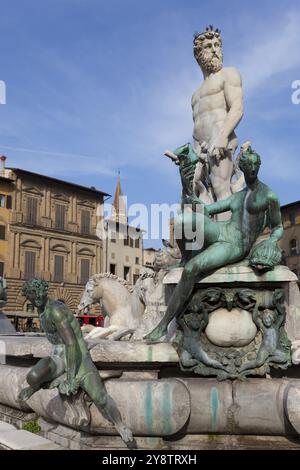 Fontaine de Neptune par Bartolomeo Ammannati et Giambologna, Florence, Toscane, Italie, Europe Banque D'Images