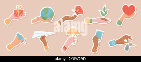 Jeu d'autocollants de geste de main Illustration de Vecteur