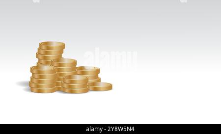 Piles de pièces dorées. Une image minimaliste de pièces d'or empilées sur un fond blanc, symbolisant la réalisation d'objectifs financiers. Illustration de Vecteur