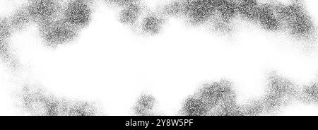 Texture dégradé pointillée nuage de fumée. Fond de grain de fumée de fluide grunge. Fond d'écran de travail à points de brume de bruit graveleux. Points noirs et blancs, taches, particules de sable, superposition de granules. Toile de fond vectorielle Illustration de Vecteur