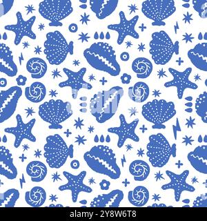 Blue Sea Shells Seamless Pattern Illustration de Vecteur