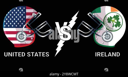 États-Unis vs Irlande 3D illustration Vector drapeaux sur le casque de cricket pour versus match avec fond noir Illustration de Vecteur