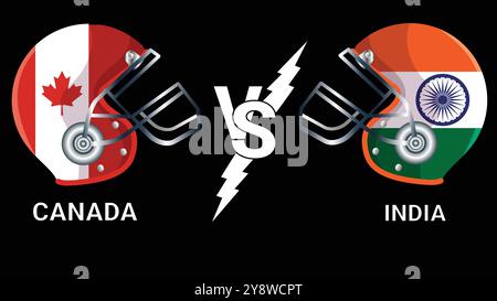 Canada vs Inde 3D illustration drapeaux vectoriels sur casque de cricket pour versus match avec fond noir Illustration de Vecteur