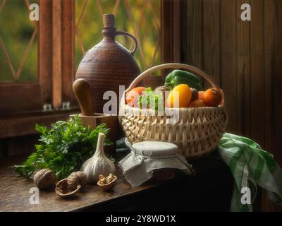 Nature morte rurale avec légumes et persil Banque D'Images