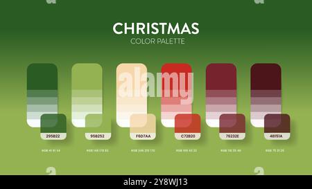 Les palettes de couleurs du thème de Noël ou les schémas de couleurs sont des combinaisons de tendances et des guides de palette cette année, un tableau des nuances de couleur en RVB ou HEXADÉCIMAL. Un swat de couleur Illustration de Vecteur