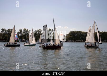 Serbie, 28 septembre 2024 : une régate de voile de Micro Class a eu lieu sur la Save à Belgrade Banque D'Images