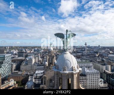 Bâtiments de foie avec skyline de la ville, Liverpool, Angleterre Banque D'Images