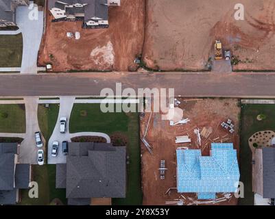 Vue aérienne des chantiers de construction de la nouvelle zone de logement, Snellville, Géorgie, États-Unis Banque D'Images