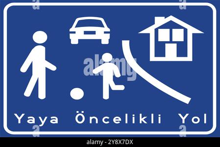 Route piétonne prioritaire, panneaux d'information, panneaux routiers en Turquie. Panneaux de signalisation standard sur les autoroutes turques. (Turc : AA, Karayolları standart traf Illustration de Vecteur