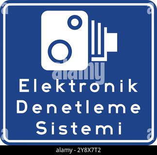 Système de contrôle électronique, panneaux d'information, panneaux routiers en Turquie. Panneaux de signalisation standard sur les autoroutes turques. (Turc : Elektronik Denetleme Sistemi Illustration de Vecteur