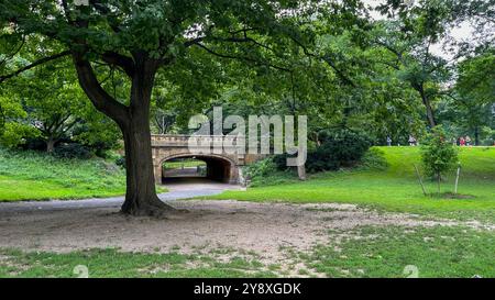 États-Unis ; tunnel et pont à Central Park pendant l'été à New York Banque D'Images