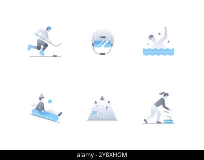 Sports d'hiver et jeux - ensemble d'icônes de style design plat Illustration de Vecteur