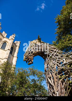 Canterbury War Horse Memorial, Mémorial pour les chevaux morts pendant la première Guerre mondiale, Cathédrale de Canterbury, Canterbury, Kent, Angleterre, UK, GB. Banque D'Images