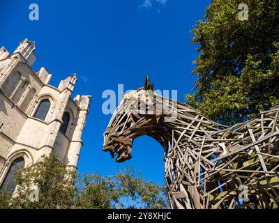 Canterbury War Horse Memorial, Mémorial pour les chevaux morts pendant la première Guerre mondiale, Cathédrale de Canterbury, Canterbury, Kent, Angleterre, UK, GB. Banque D'Images