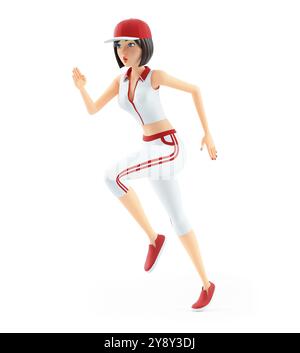 fille de baseball 3d en cours d'exécution, illustration isolée sur fond blanc Banque D'Images