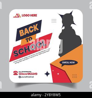 Modèle minimal de conception de publication sur les médias sociaux de la rentrée scolaire Illustration de Vecteur