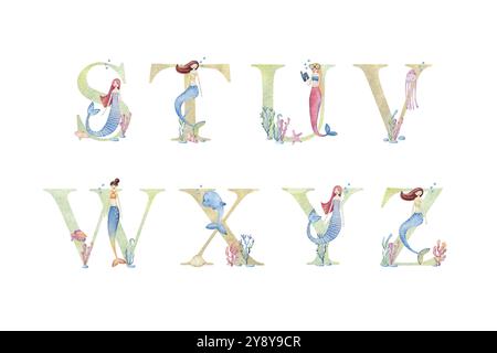 Lettres de mer aquarelle. Illustration de Vecteur